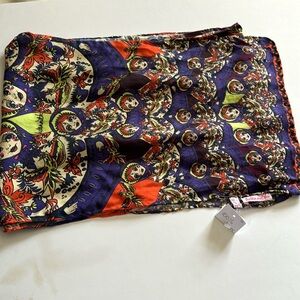 SILK SCARF HELEN NITH GORGEOUS PURPLE GREEN ORANGE SCARF NESTING DOLL DESIGN